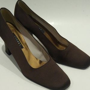Stuart Weitzman Womens 9 AA Satin Platform Pumps Brown Leather Classic Heels
